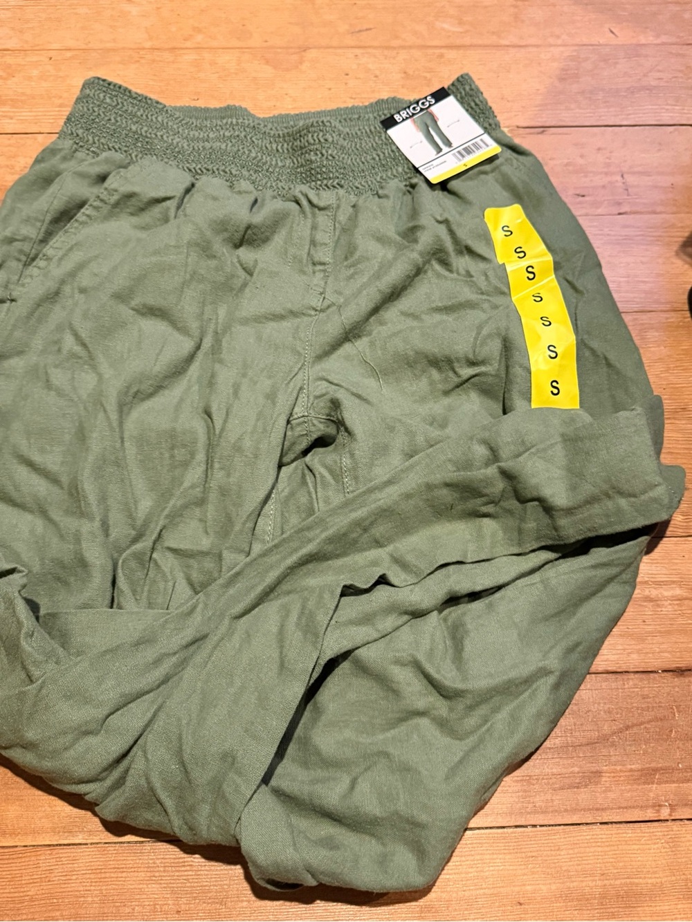 Briggs New York Olive Green Smocked-Waist Wide Leg Pants